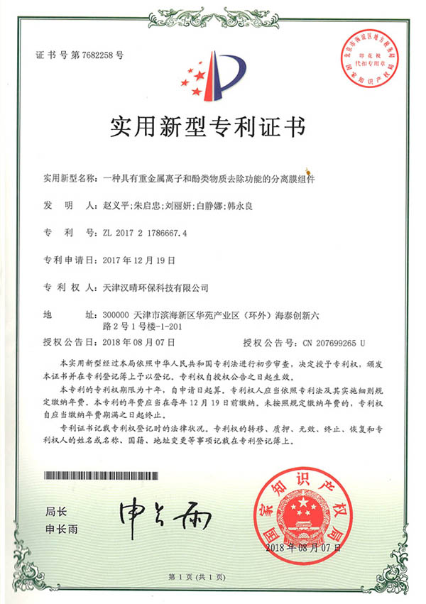 B02一种具有重金属离子和酚类物质去除功能的分离膜组件